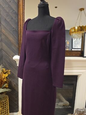 ANTONIO MELANI Plum Square-Neck Long Sleeve Sheath Dress